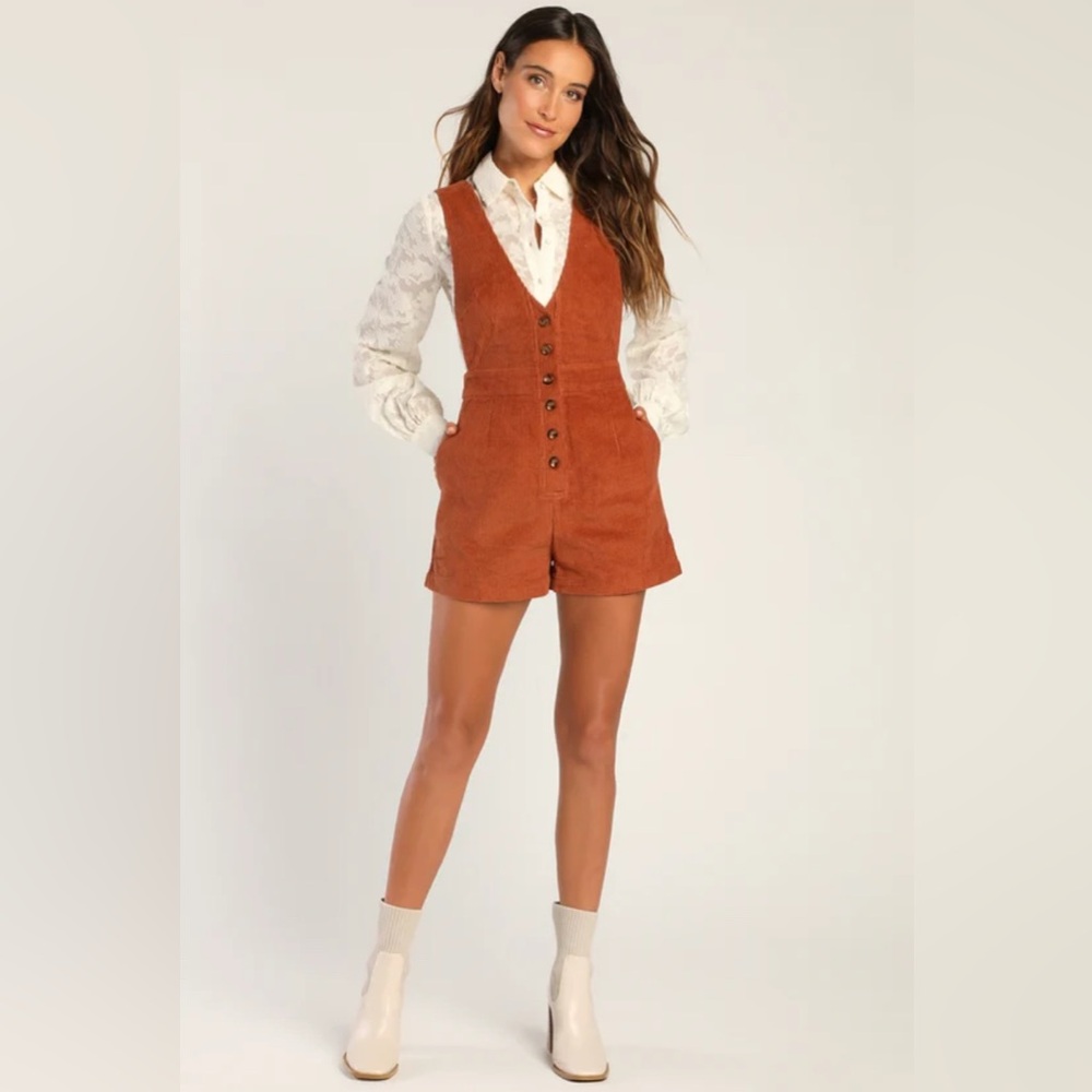 Lulu's Adorable Rust Orange 70s Style Jumpsuit